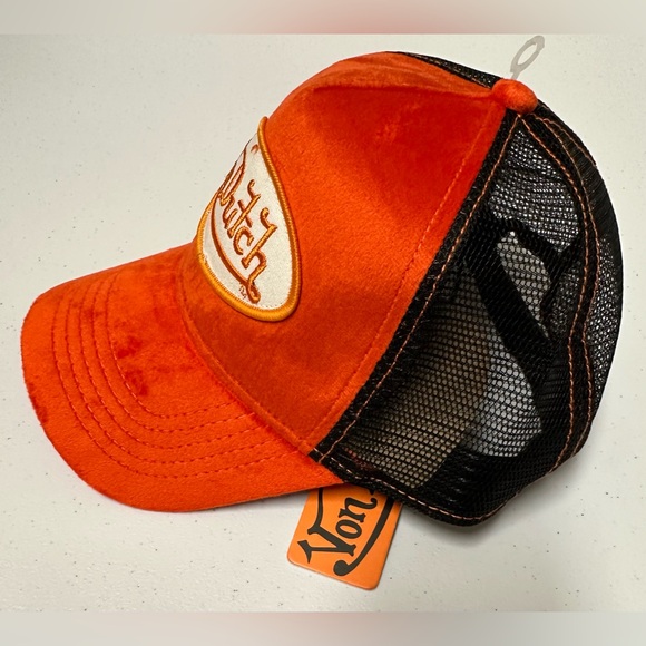 Von Dutch Trucker Hat Orange Velvet  Embroidered Logo Unisex Hat NWT - Picture 3 of 6
